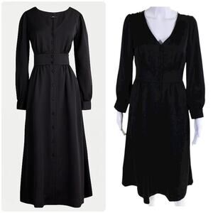 J.Crew Button-Front A-Line Midi Dress Black Long Sleeve Classic Chic NEW~NWT!!